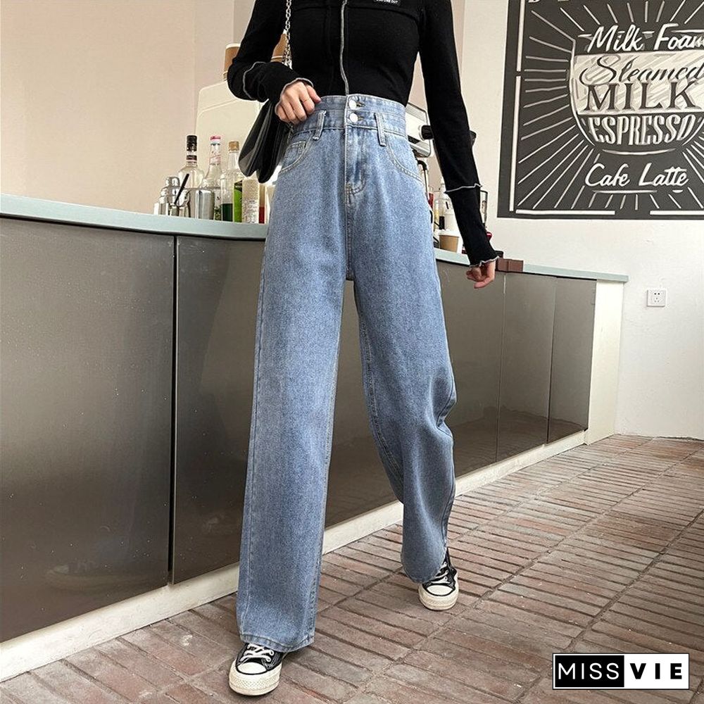 Woman Jeans High Waist Clothes Wide Leg Denim Clothing Blue Streetwear Vintage Quality Fashion Harajuku Straight Pants