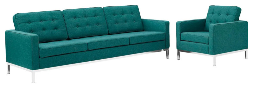 Fiona Teal 2 Piece Upholstered Fabric Sofa and Armchair Set   Contemporary   Living Room Furniture Sets   by Virgil Stanis Design  Houzz