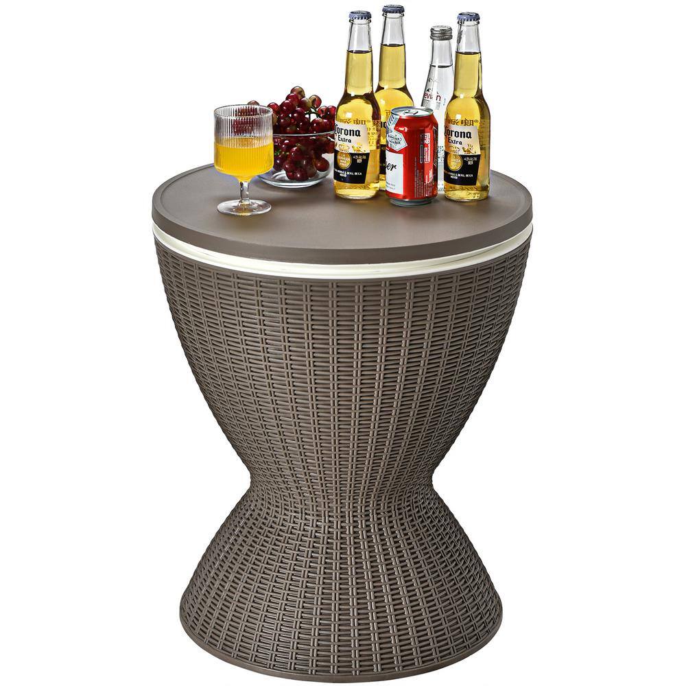 Gymax 8-Gal Patio Ice Cooler Bucket Cool Bar Side Table wRetractable Tabletop Brown GYM07140