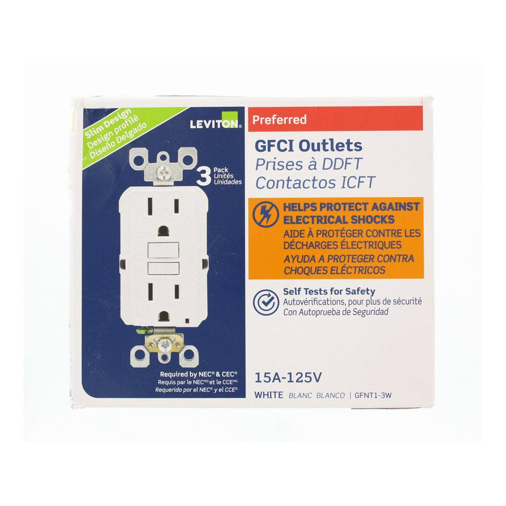 Leviton 15 Amp Self-Test SmartlockPro Slim GFCI Duplex Outlet White (3-Pack) M02-GFNT1-03W