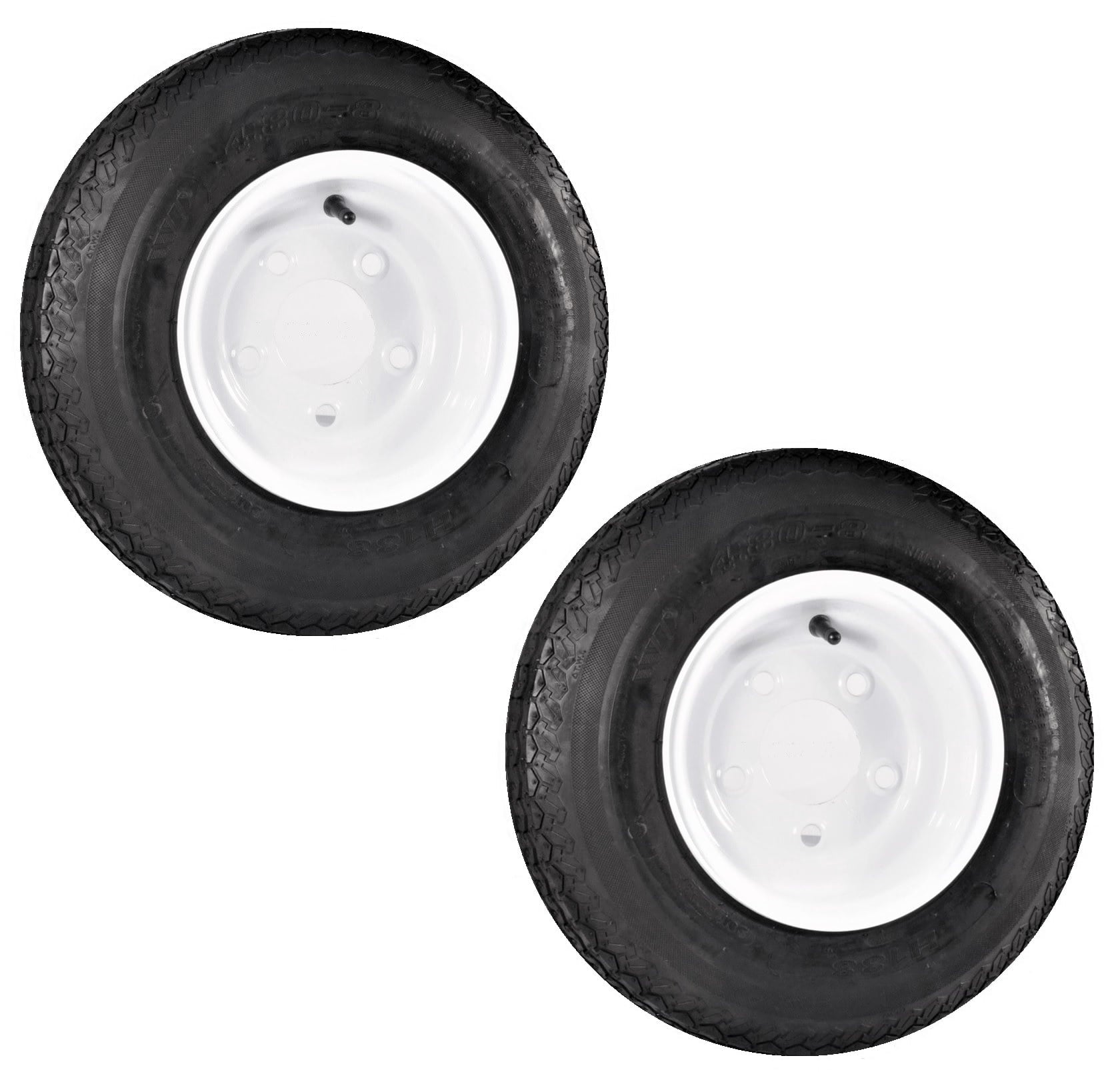 2-Pk Mounted Trailer Tire On Rim 480-8 4.80-8 4.80 x 8 LRB 5 Hole White Wheel