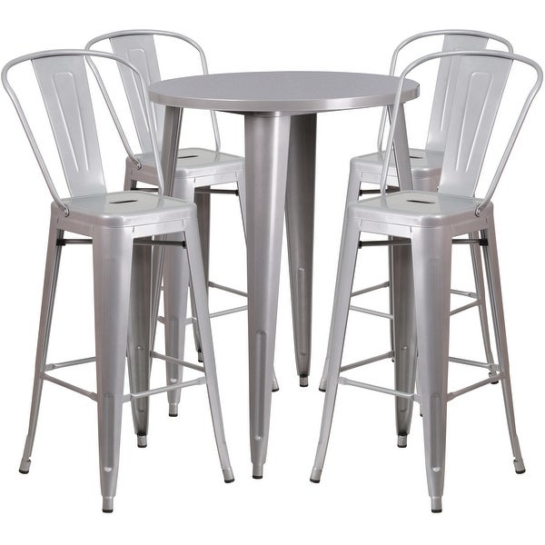 30-in. Round Metal Indoor/Outdoor Bar Table w/ 4 Cafe Stools - 30