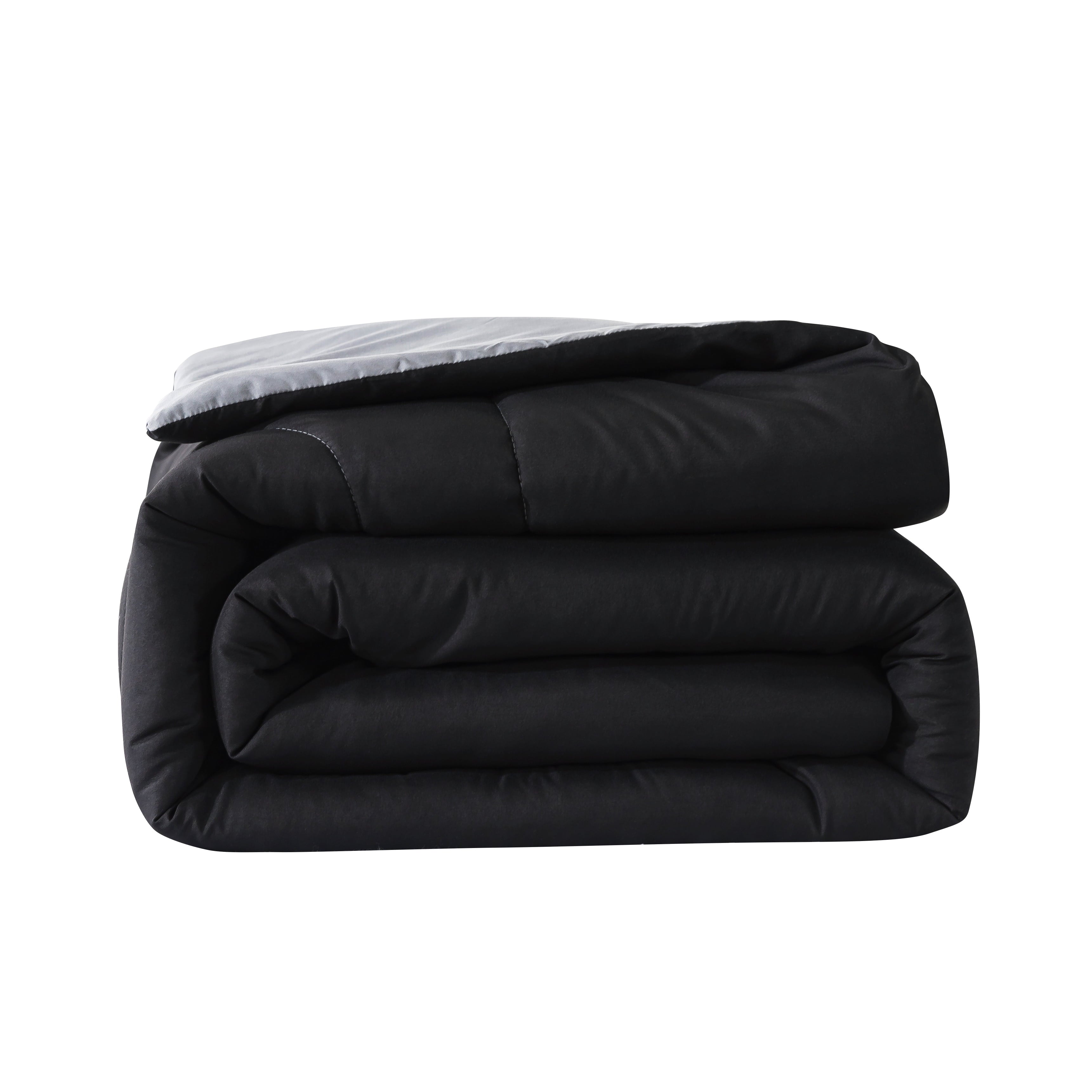 Mainstays Reversible Microfiber Comforter, Black, Queen