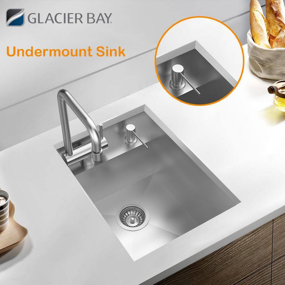 Glacier Bay Zero Radius Undermount 18G Stainless Steel 15 in. Single Bowl Workstation Bar Sink with Stainless Steel Faucet 4333F