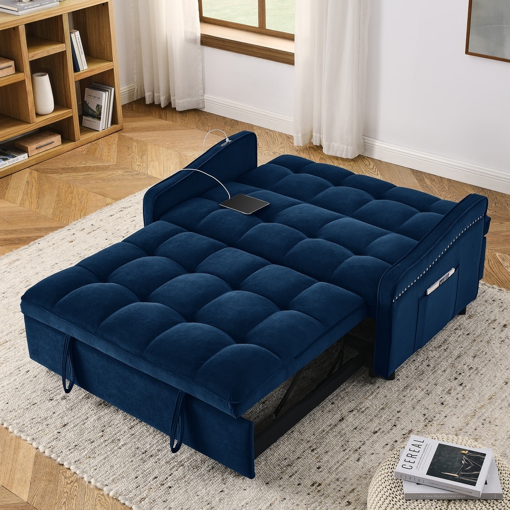 Loveseat Convertible Sleeper Futon Bed w/ Pull Out Sleep Daybed   USB Ports