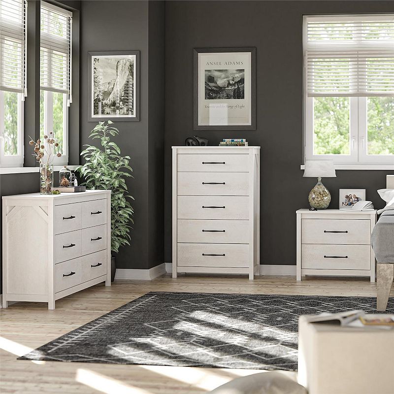 Ameriwood Home Augusta 6-Drawer Wide Dresser with Easy SwitchLock Assembly