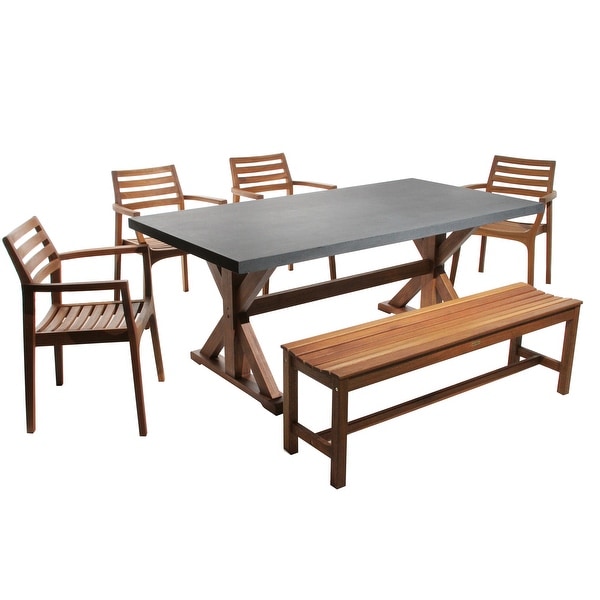 Nadine 6 pc. Eucalyptus and Composite Dining Set with Danish Stacking Chairs