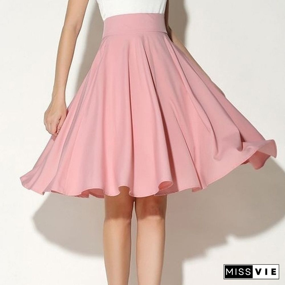 Summer Casual A-Line High Waist Skirt Vintage Pleated Skirt