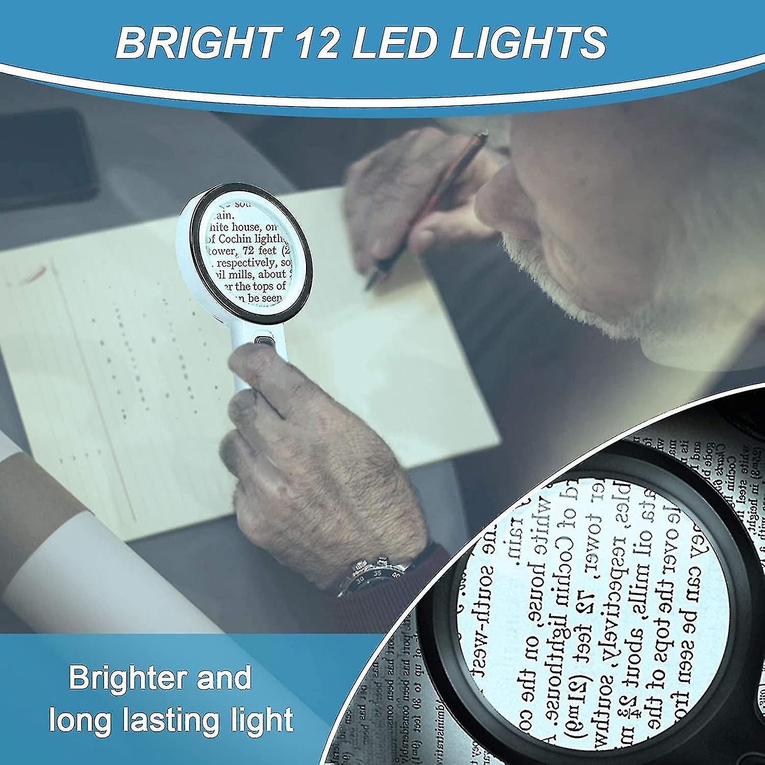 Magnifying Glass With 12 Led Lights 30x Double Glass Lens Handheld Illuminated Magnifier Reading Mag