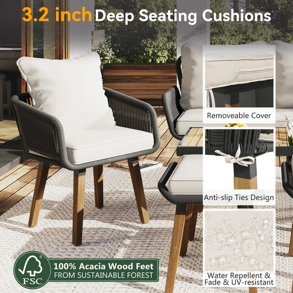 Deep Seat Patio Conversation Set with Two Stools for Backyard Porch Balcony，6Piece