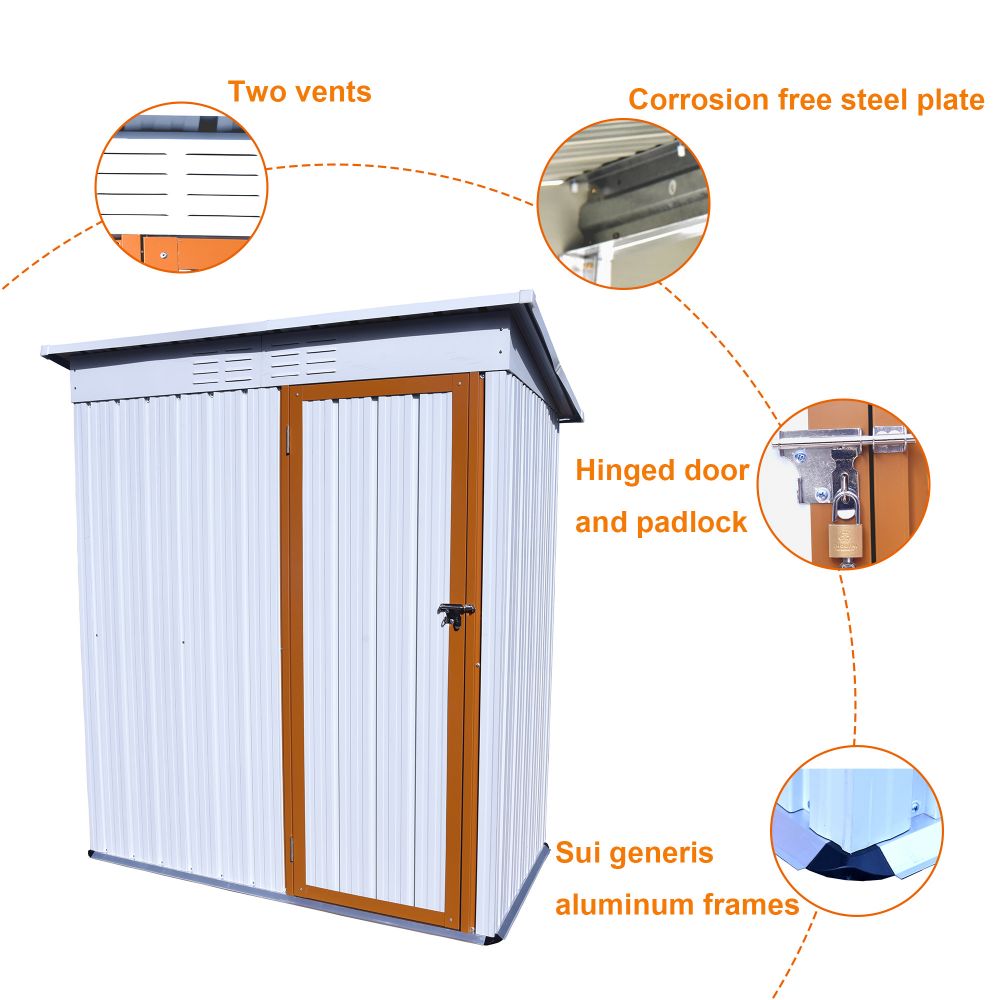 Patio Lockable Outdoor Metal Storage Shed Garden Lawn Tool Shed Backyard White