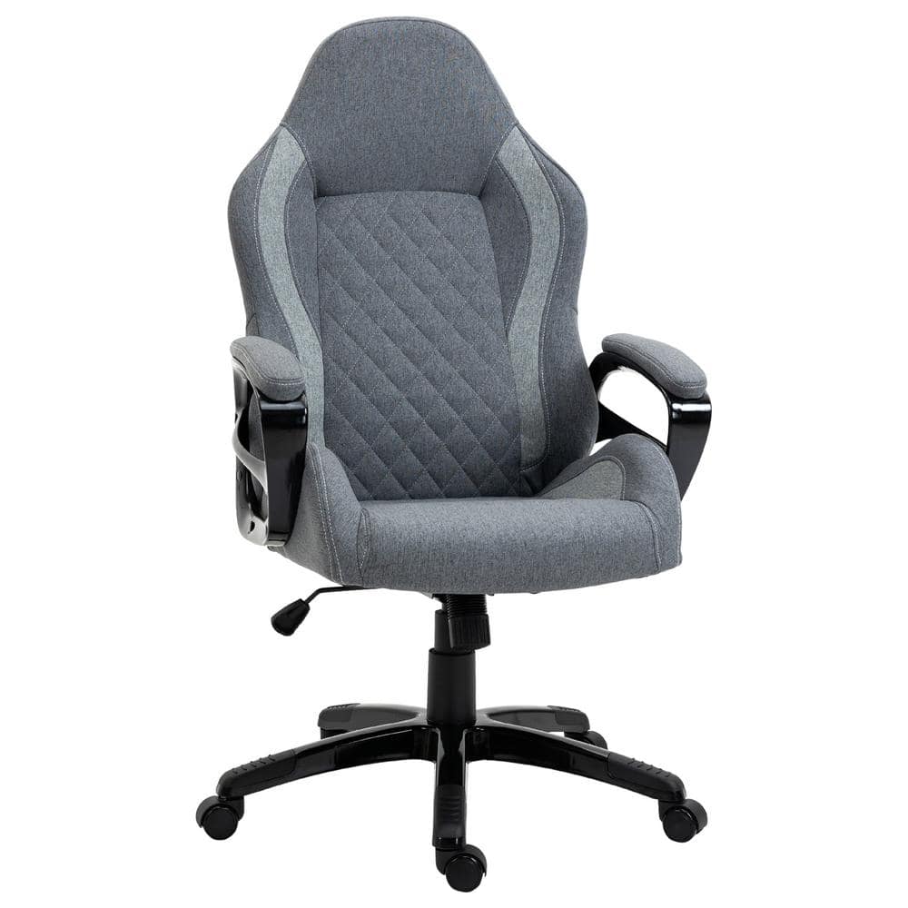 Vinsetto Grey, Ergonomic Home Office Chair High Back Task Computer Desk Chair with Padded Armrests, Linen Fabric, Swivel Wheels 921-239