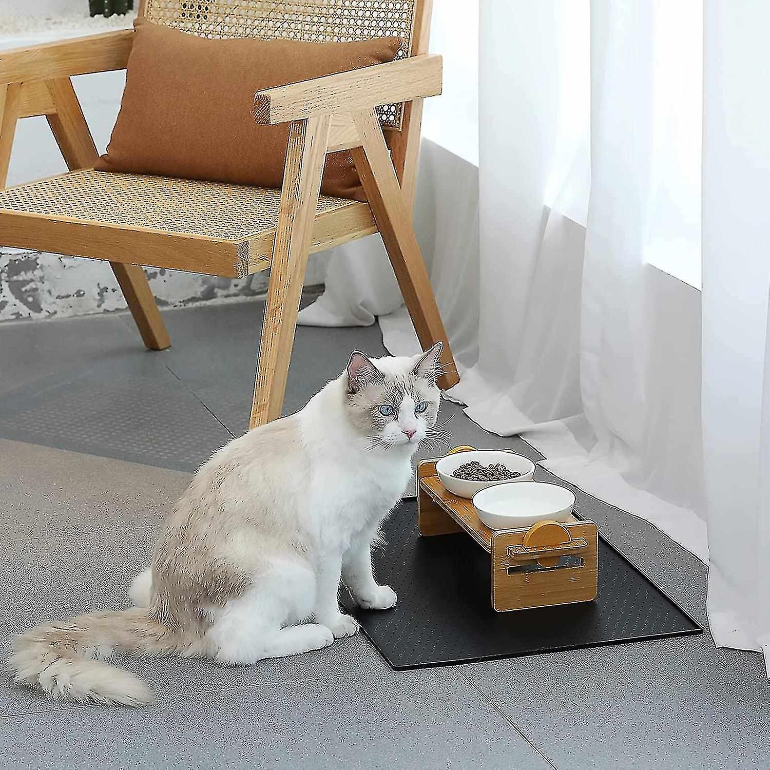 Elevated Cat Ceramic Bowls， Small Dog Raised Food And Water Bowl Set