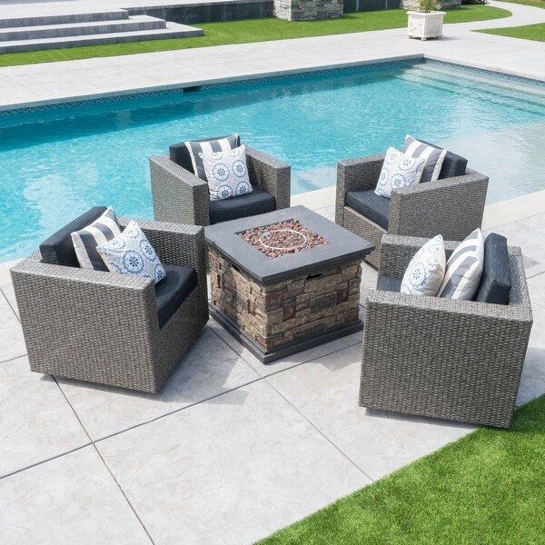 Puerta Outdoor 5piece Club Chair and Fire Pit Set by Christopher Knight Home