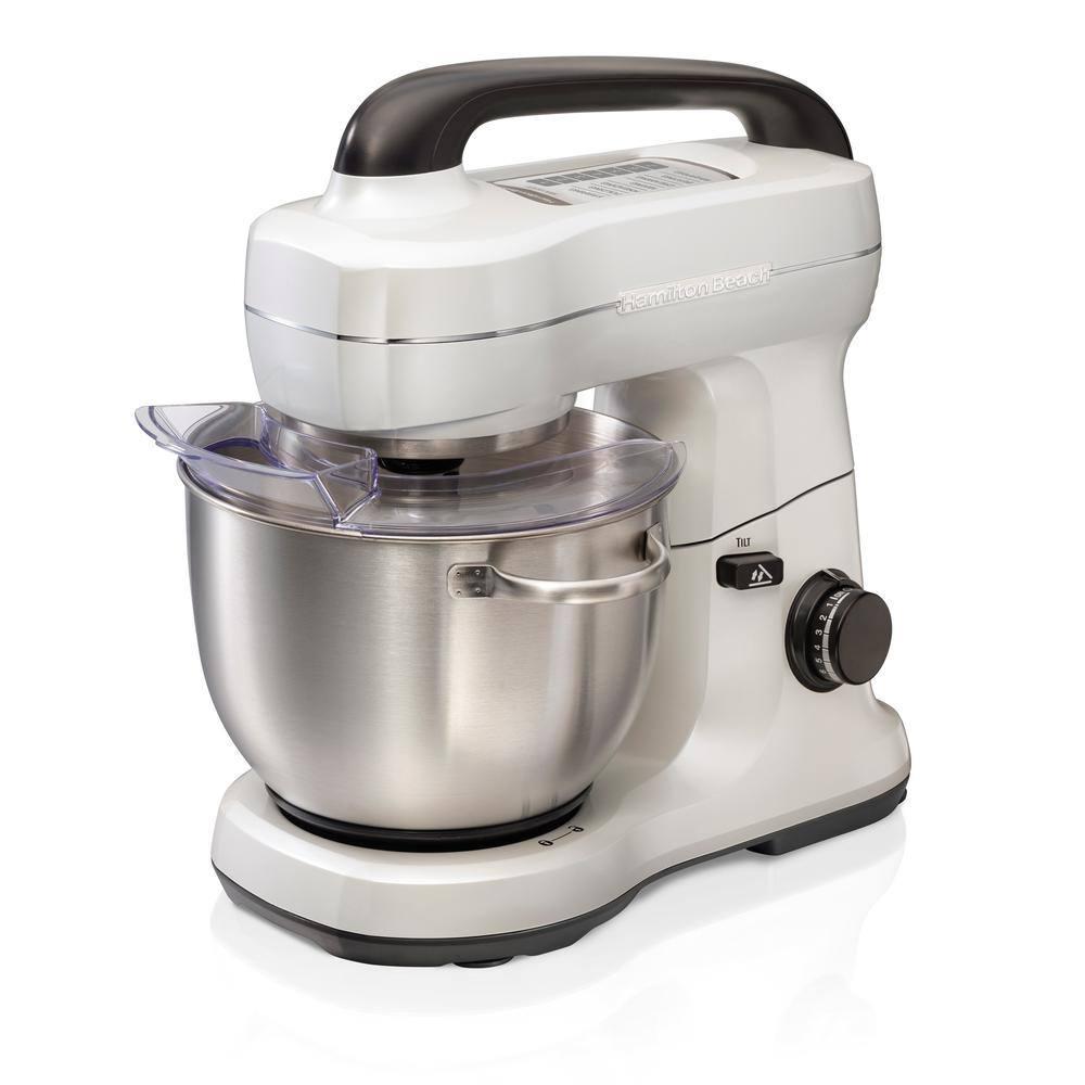 Hamilton Beach 4 Qt 7Speed White Stand Mixer with Stainless Steel Bowl