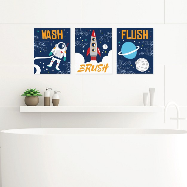 Big Dot Of Happiness Blast Off To Outer Space Unframed Wash Brush Flush Rocket Ship Bathroom Wall Art 8 X 10 Inches Set Of 3 Prints