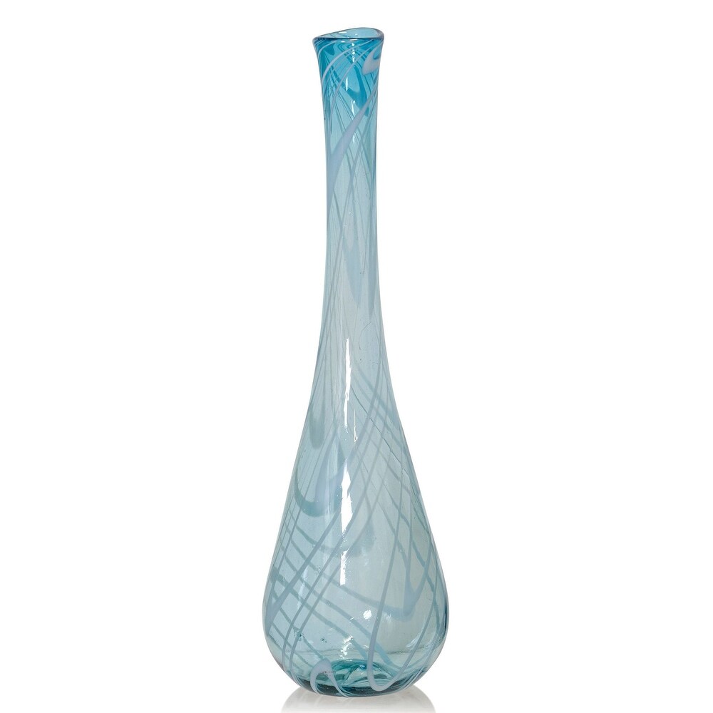 Genesis Vase   Pulled Thread Recycled Glass   Aqua  White Finish