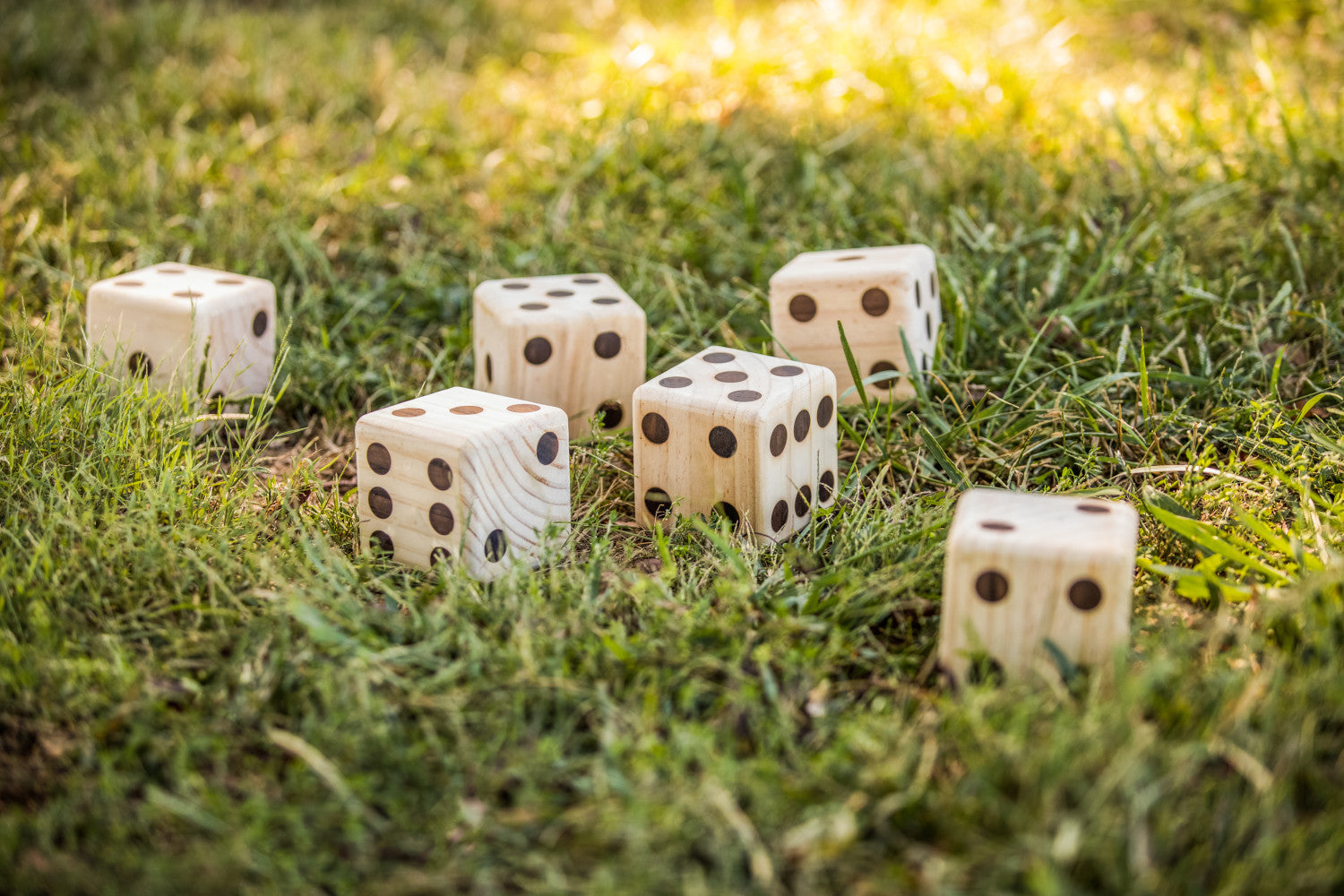 Triumph Big Roller Six Large Wooden Lawn Dice Set for Outdoor Use with Included Dry-Erase Scorecards， Markers， and Carry Bag