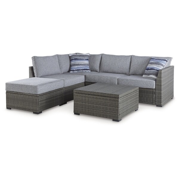 Signature Design by Ashley Petal Road Gray Outdoor Loveseat Sectional/Ottoman/Table Set (Set of 4)