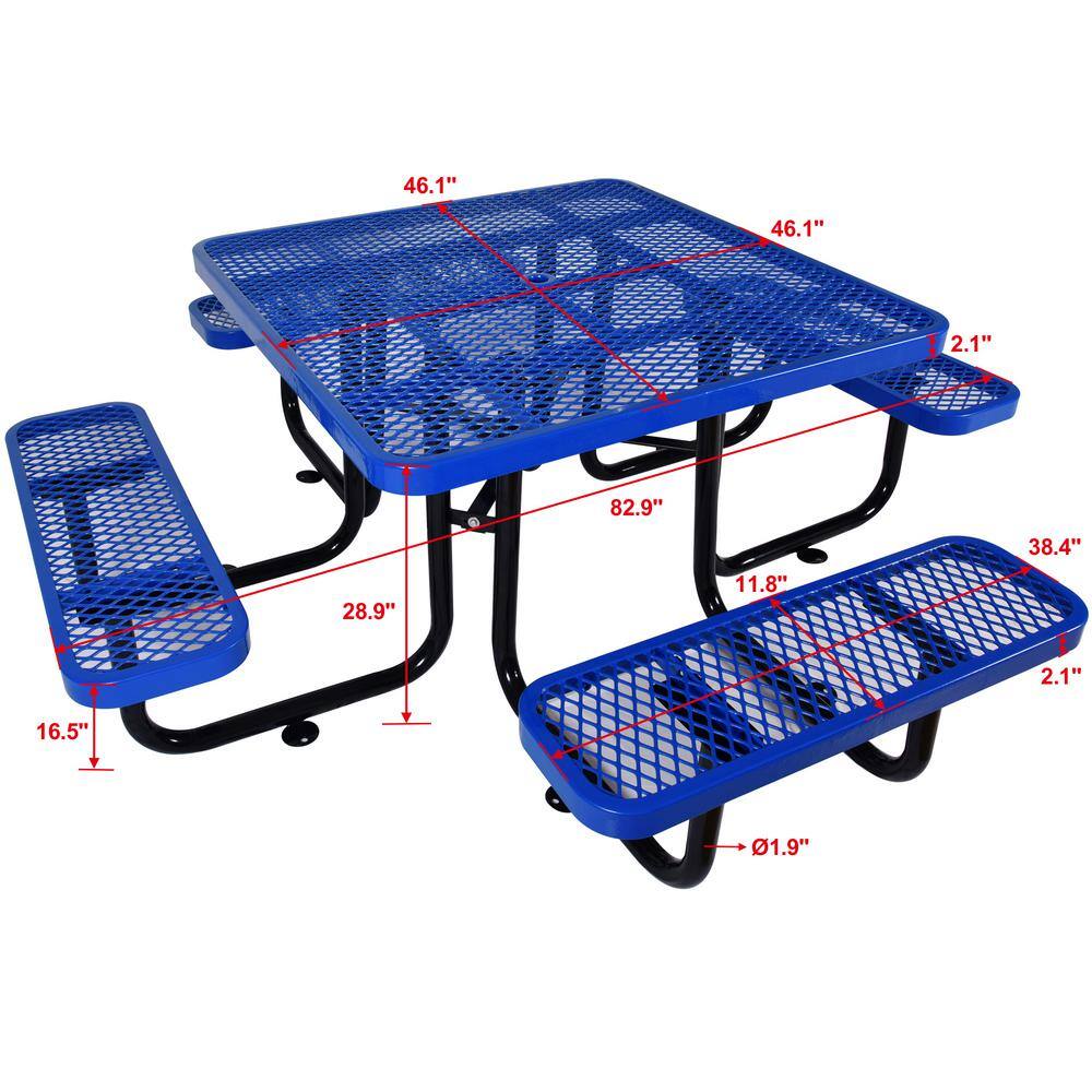 Afoxsos 46 in. Blue Square Outdoor Steel Picnic Table with Umbrella Pole HDMX760