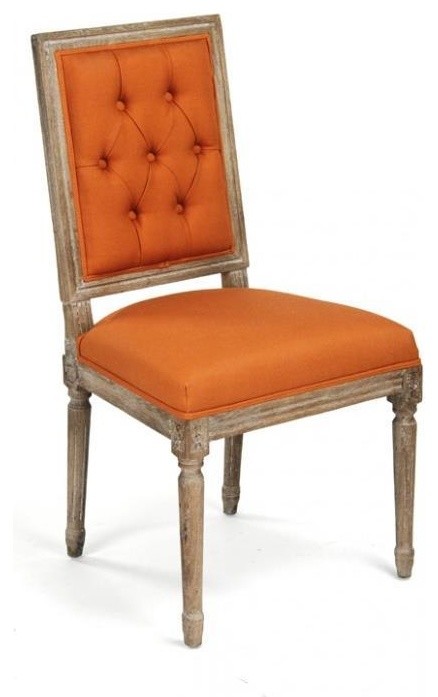 Side Chair LOUIS Beige Persimmon Red Wood Upholstery Fabric   Farmhouse   Dining Chairs   by EuroLuxHome  Houzz