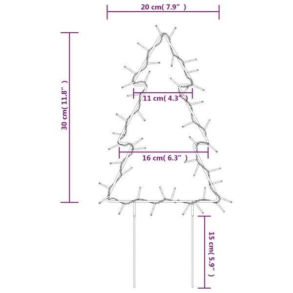 vidaXL Christmas Light Decorations with Spikes 3 pcs Tree 50 LEDs 11.8