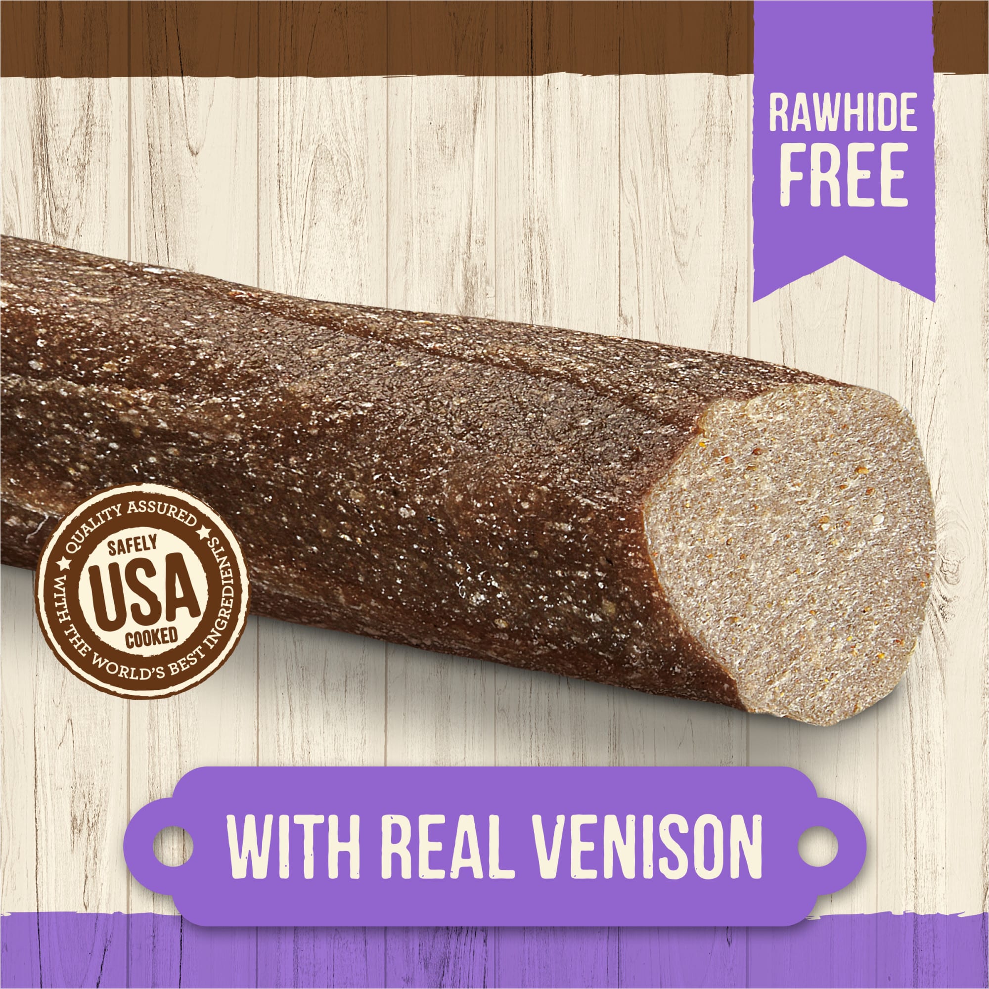 Merrick Natural Cuts Rawhide Free Large Chew with Real Venison for Dogs， 10.9 oz.， Count of 3