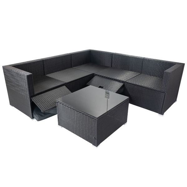 6Piece PE Rattan Sectional Sofa Set with Cushions