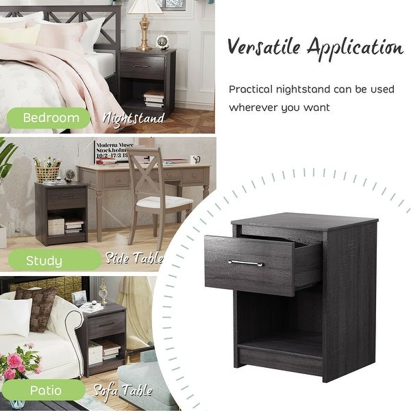 Gymax Nightstand with Drawer Storage Shelf Wooden End Side Table