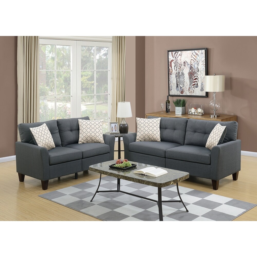 2 Piece Glossy Polyfiber Sofa Set