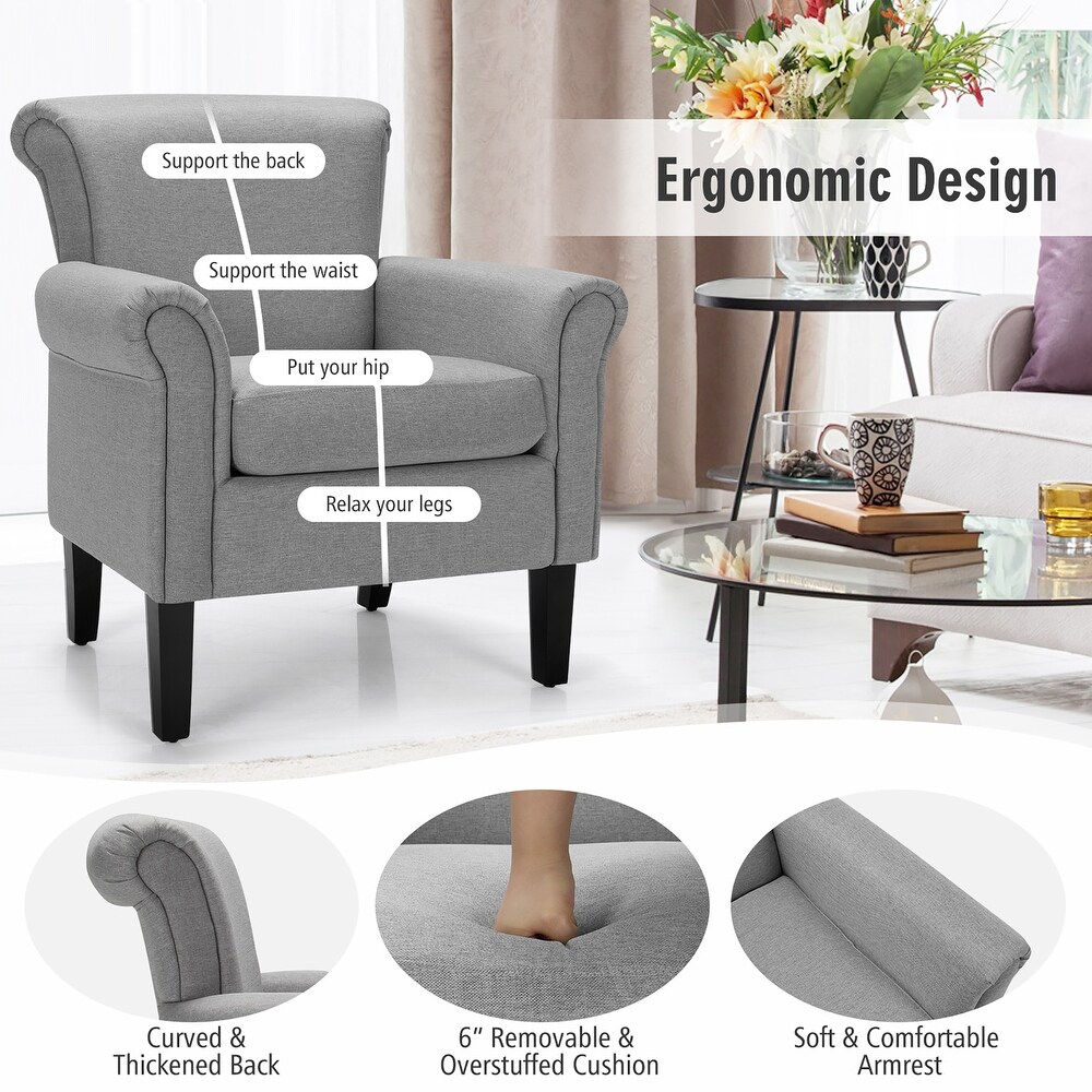 Modern Upholstered Fabric Accent Chair w/ Wood Legs Dark/Light Grey