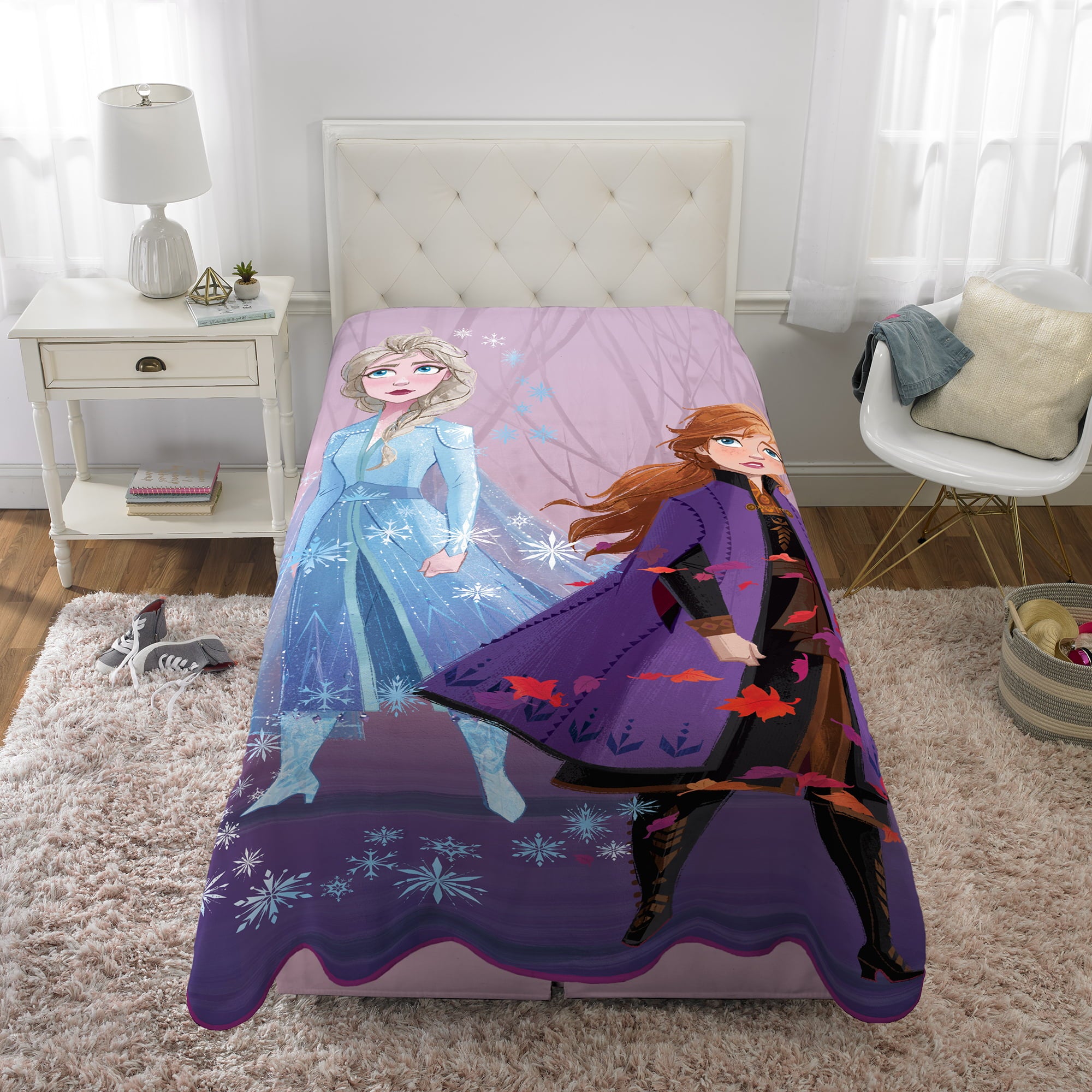 Disney Frozen Kids Fleece Twin/Full Blanket， 62 x 90， Purple