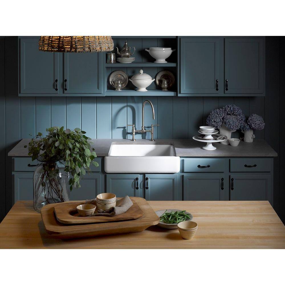 KOHLER Whitehaven Farmhouse Apron-Front Cast Iron 30 in. Single Basin Kitchen Sink in Biscuit K-6486-96