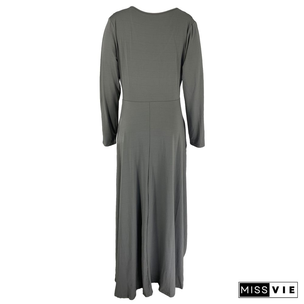 V Neck Long Sleeve Big Hem Plus Size Dress