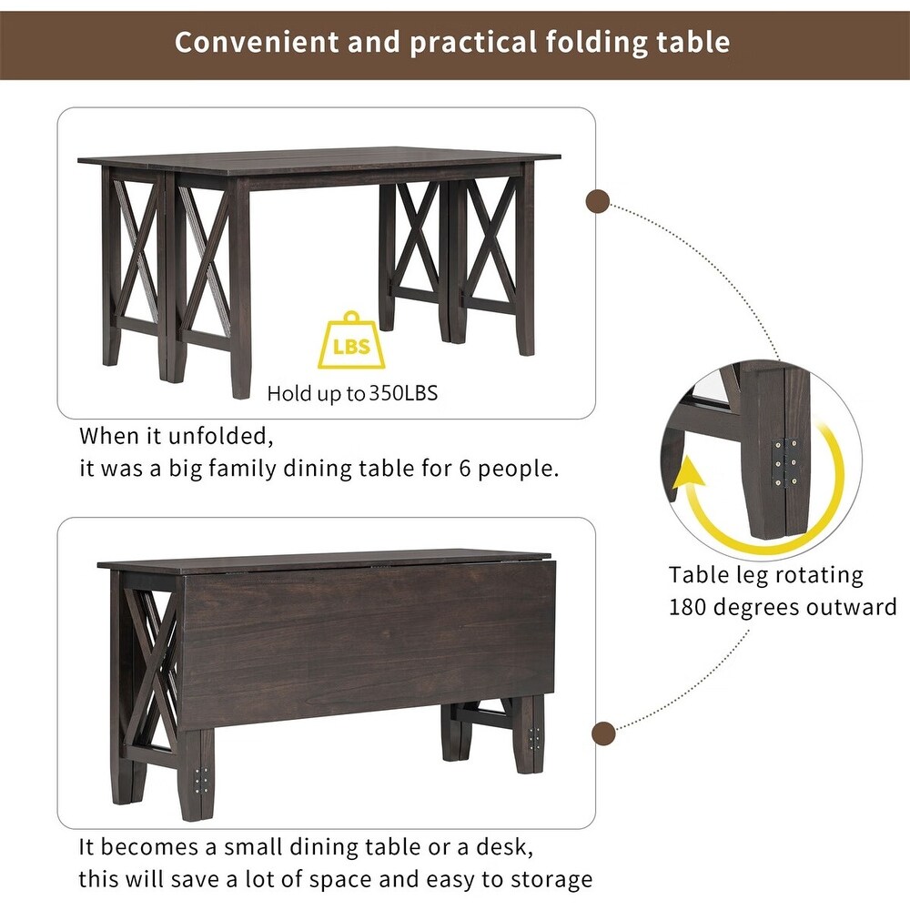 Merax 6 Piece Dining Set with Foldable Table  Bench