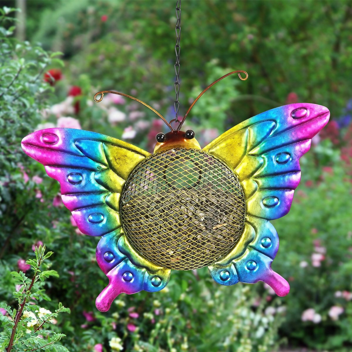 Exhart Solar Hanging Metal Mesh Butterfly Bird Feeder