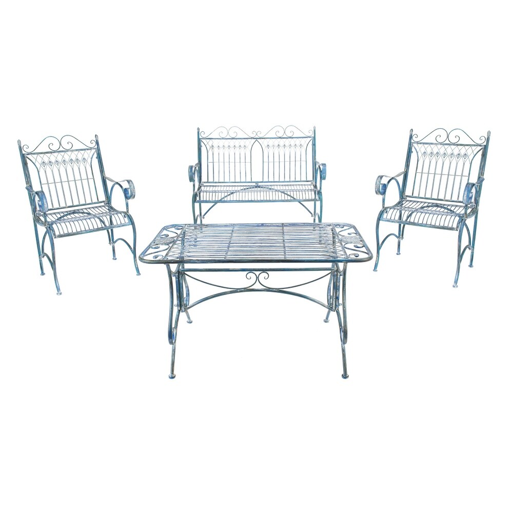 SAFAVIEH Outdoor Living Leah Victorian Scroll Iron 4 Piece Patio Set