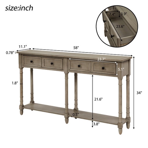 Console Table Sofa Table Easy Assembly with 2 Storage Drawers and 1 Bottom Shelf for Living Room; Entryway (Grey Wash) - 58