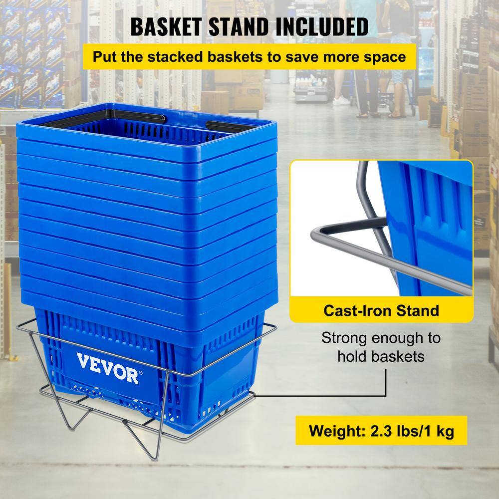 VEVOR Shopping Baskets 16.9 in. x 11.8 in. x 8.7 in. Blue Store Baskets with Plastic Handle and Iron Stand (Set of 12) SLSBGWLDZJL12AFKEV0