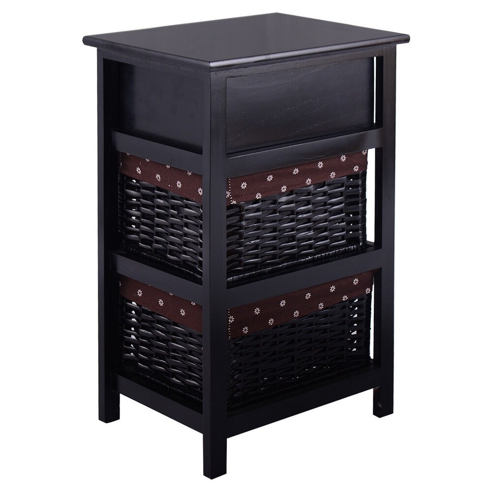 Costway Black Night Stand 3 Tiers 1 Drawer Bedside End Table Organizer