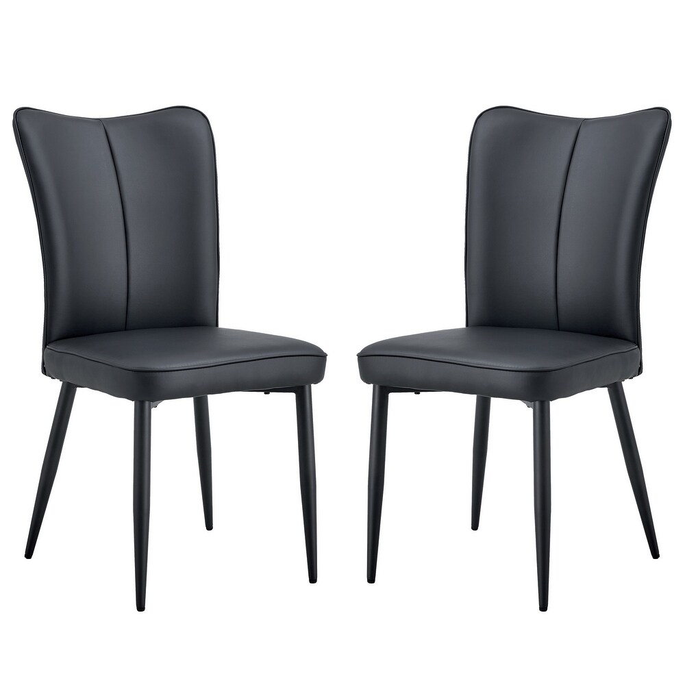 PU Leather Dining Chairs with Metal Legs  Set of 2