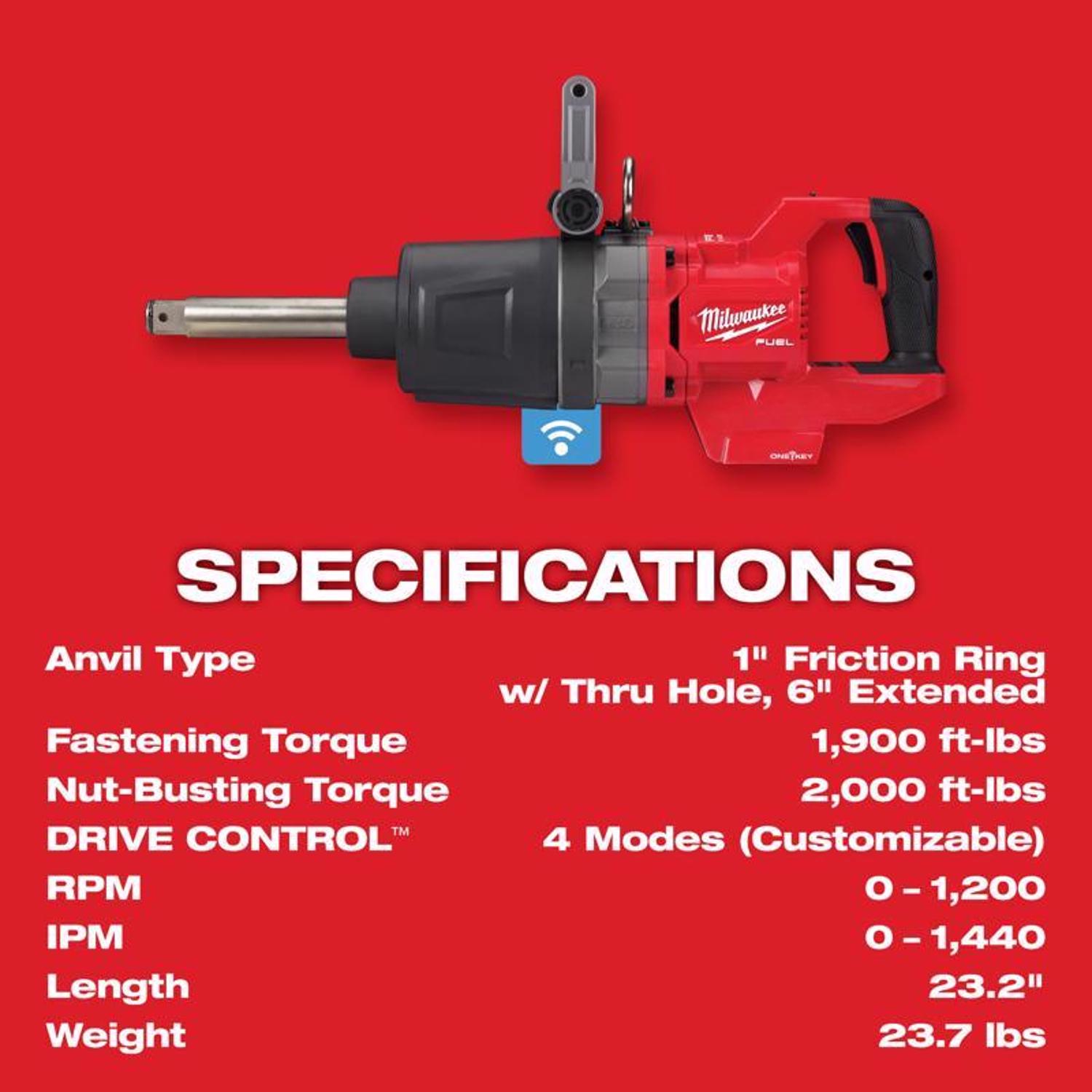 MW M18 Fuel 18 V 1 in. Cordless Brushless High Torque Impact Wrench Tool Only