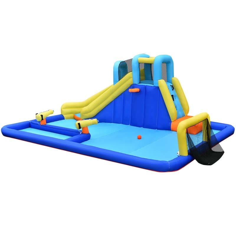 6-in-1 Kids Giant Water Park Inflatable Water Slide Bounce House with Large Soccer Splash Pool, Water Cannons, Climbing Wall