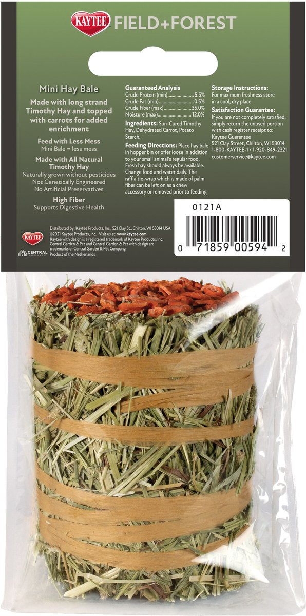 Field+Forest by Kaytee Mini Hay Bale Carrot Small Pet Hay， 3.5-oz bag