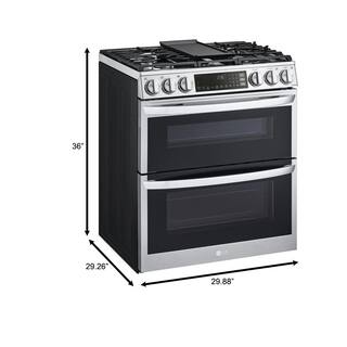 LG 6.9 cu. ft. Smart Slide-In Double Oven Gas Range with ProBake and InstaView in PrintProof Stainless Steel LTGL6937F