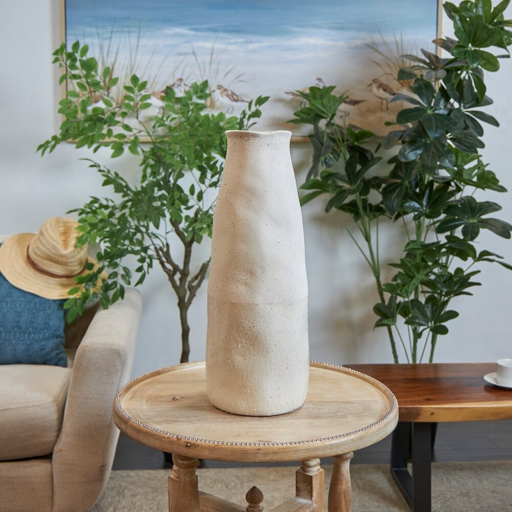 Cream Ceramic Abstract Wavy Vase with Textured Speckled Detailing