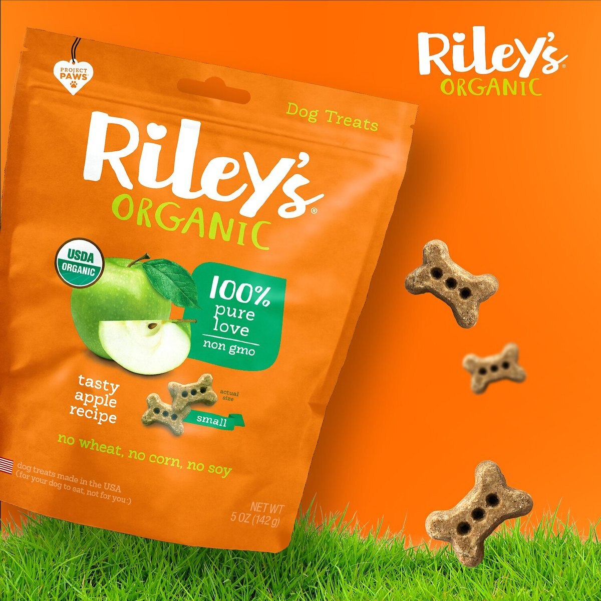 Riley's Organic Tasty Apple Bone Dog Treats， 5-oz bag， Small