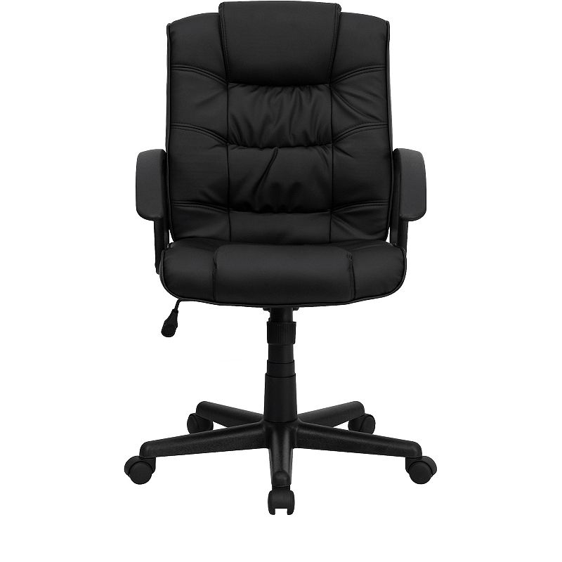 Emma and Oliver Mid-Back Black LeatherSoft Ripple/Accent Stitch Swivel Task Office Chair