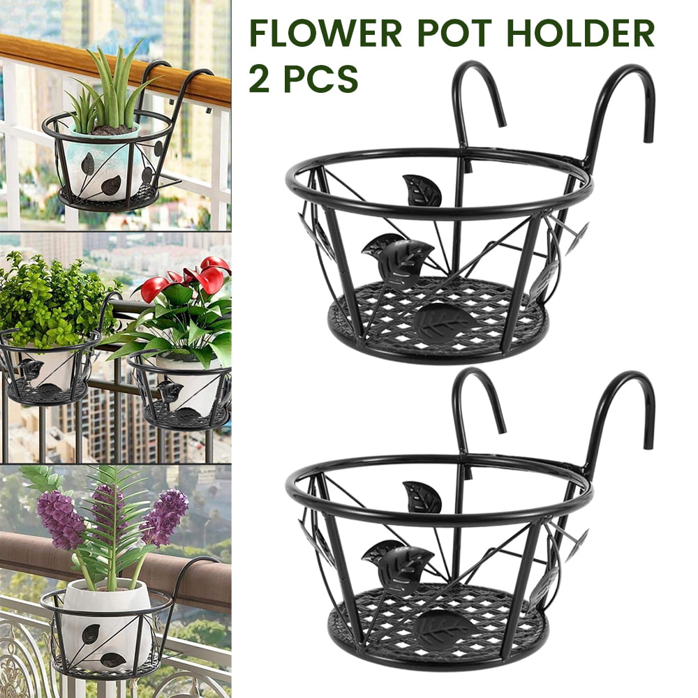 2 Pcs Hanging Railing Planters,Railing BasketFlower Pot Holders Plant Holder Over for Railing Fence Balcony Garden Patio Porch Decoration