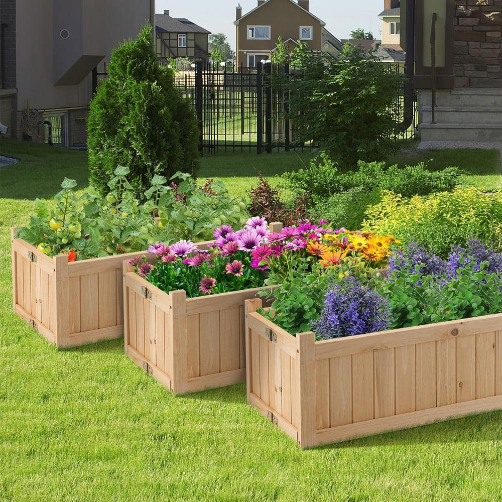 HONEY JOY 27.5 in. x 12 in. x 8.5 in. Folding Planter Box Fir Wood Raised Garden Bed Outdoor Elevated Planter with Drainage Hole TOPB006704